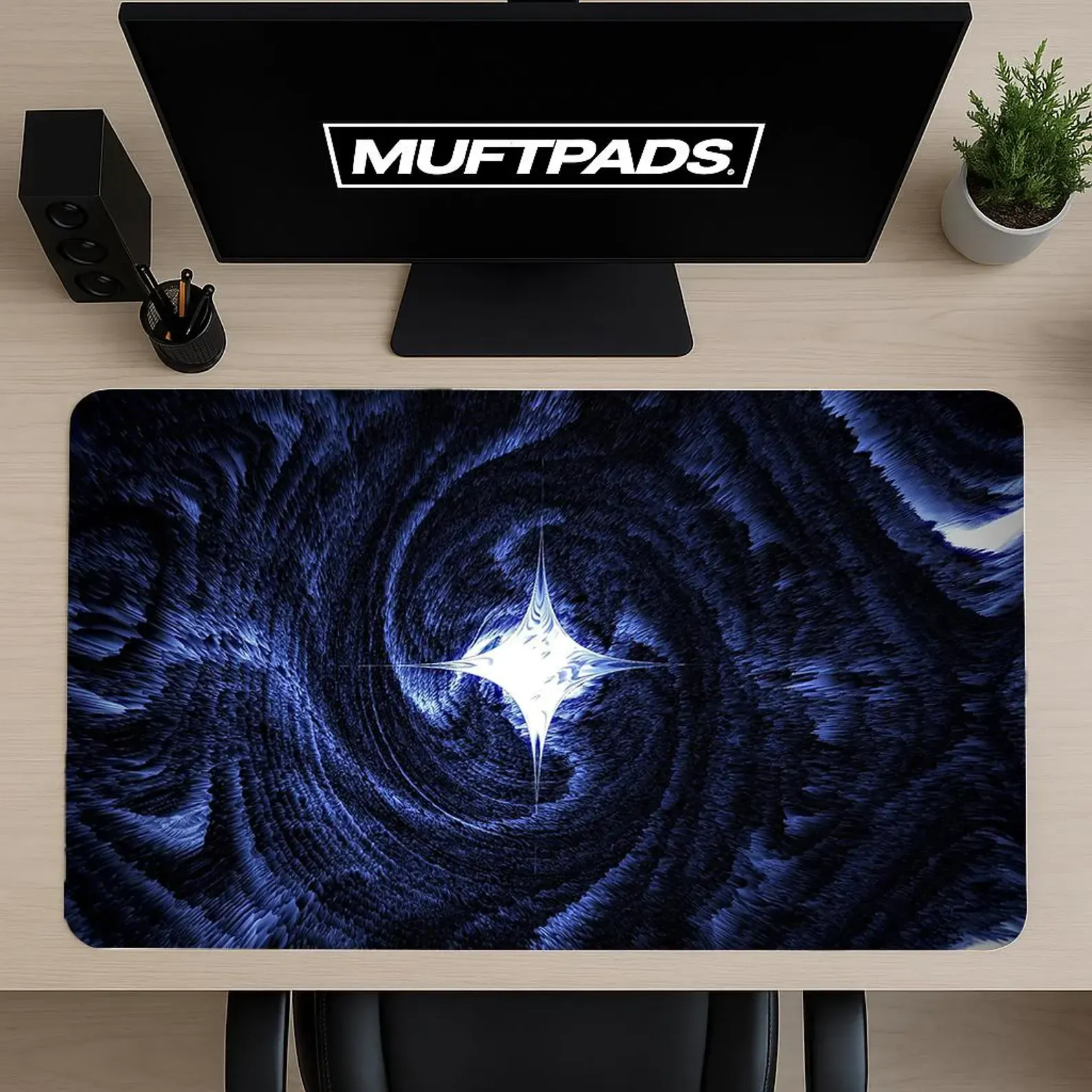 Abstract Cosmic Mouse Pad – Blue Vortex Desk Mat – Gaming Desk Setup