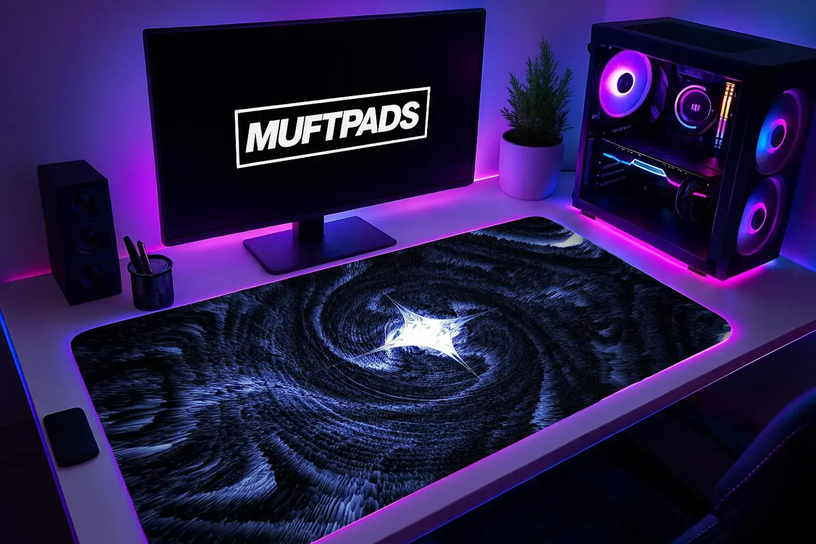 Abstract Cosmic Mouse Pad – Blue Vortex Desk Mat – Gaming Desk Setup