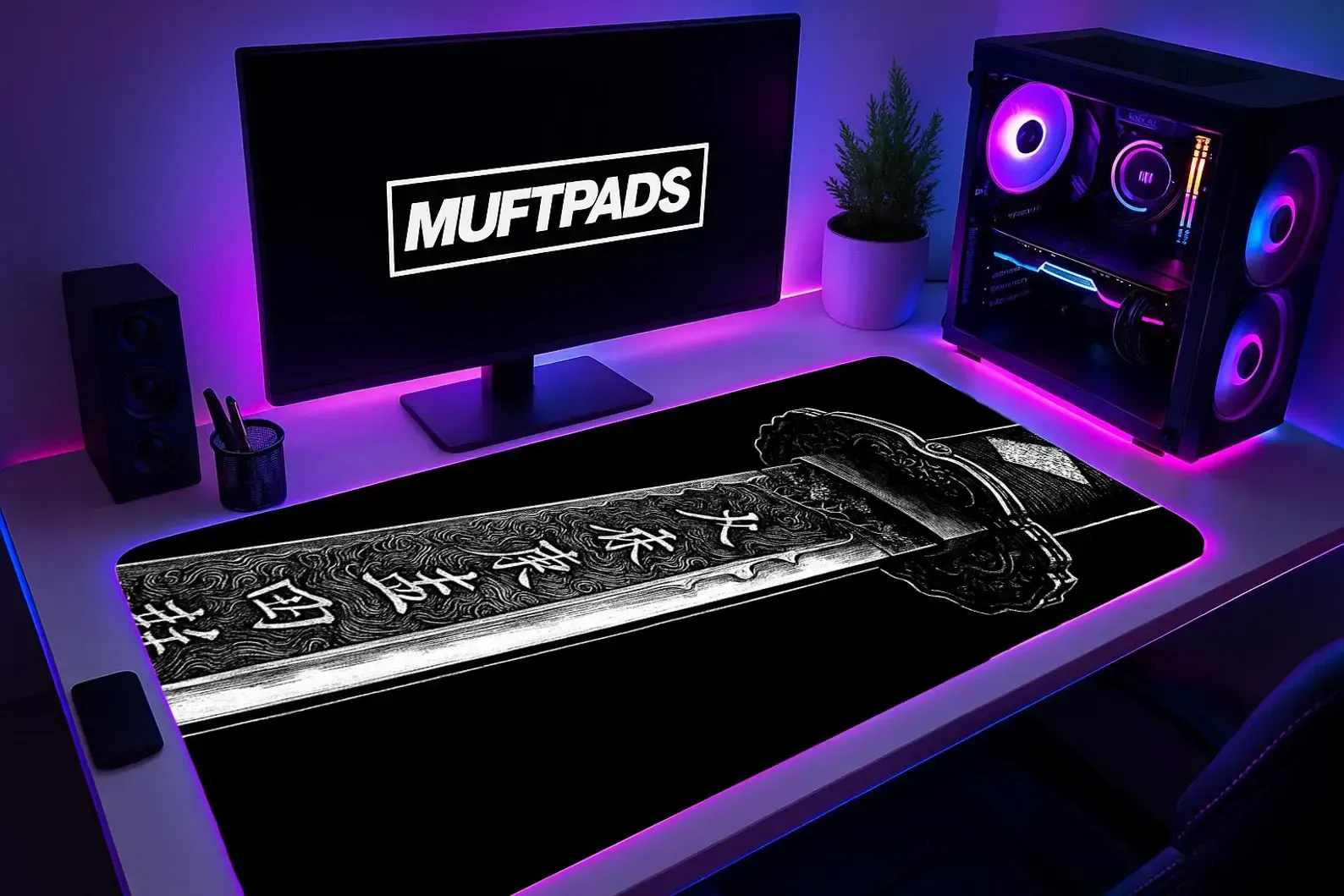 Katana Samurai Sword Mouse Pad Desk Mat – Dark Japanese Gaming Desk Setup
