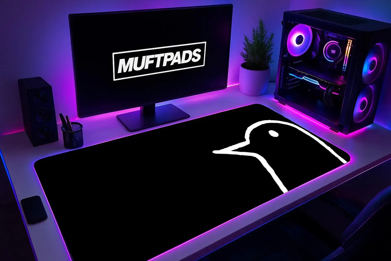 Minimalist Black Bird Manga Mouse Pad, Anime Desk Mat, Dark Setup