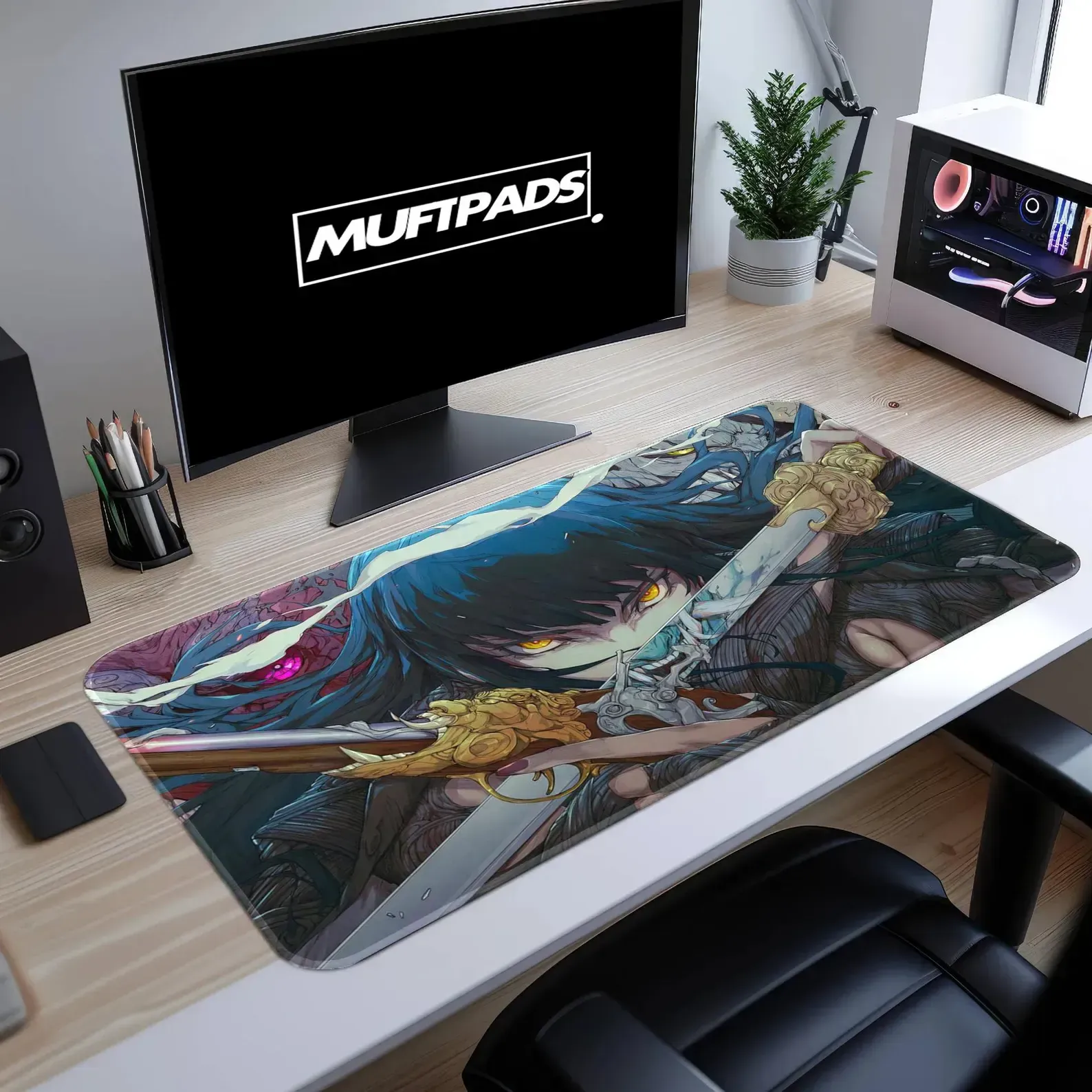 Anime Warrior Extended Gaming Mouse Pad, Otaku Desk Mat
