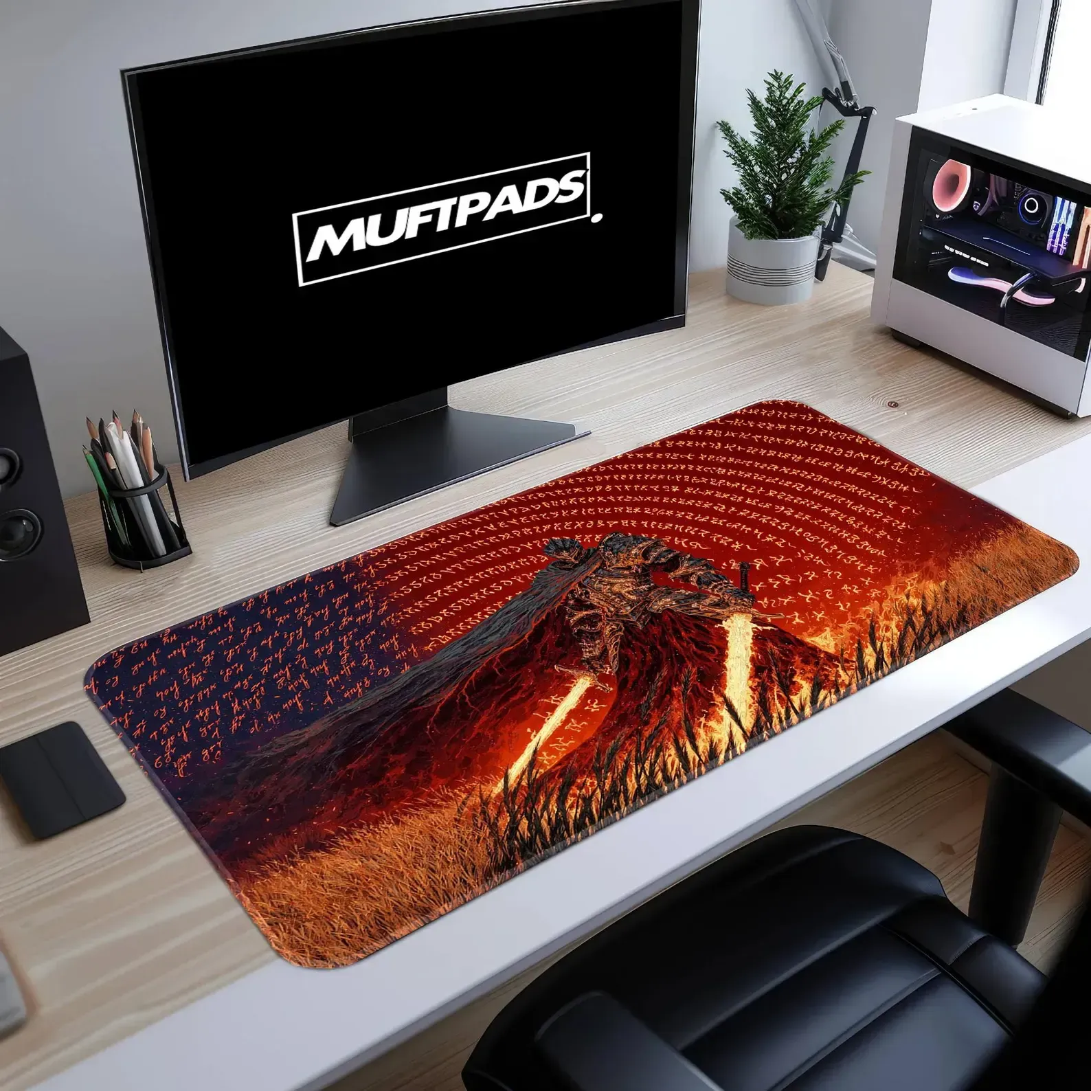 Dark Fantasy Knight Extended Mouse Pad, Gamer Desk Mat