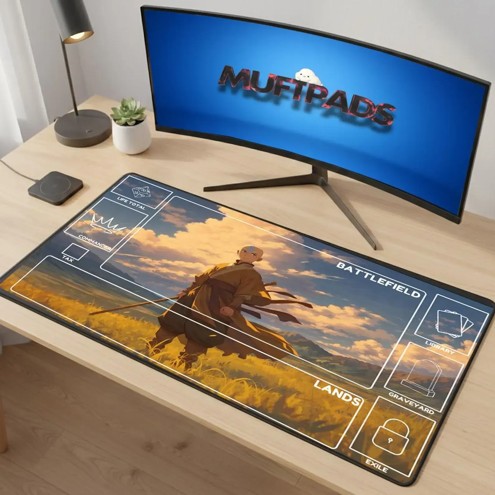Elemental Air Monk Playmat, Anime-Inspired Desk Pad for TCG Gamers