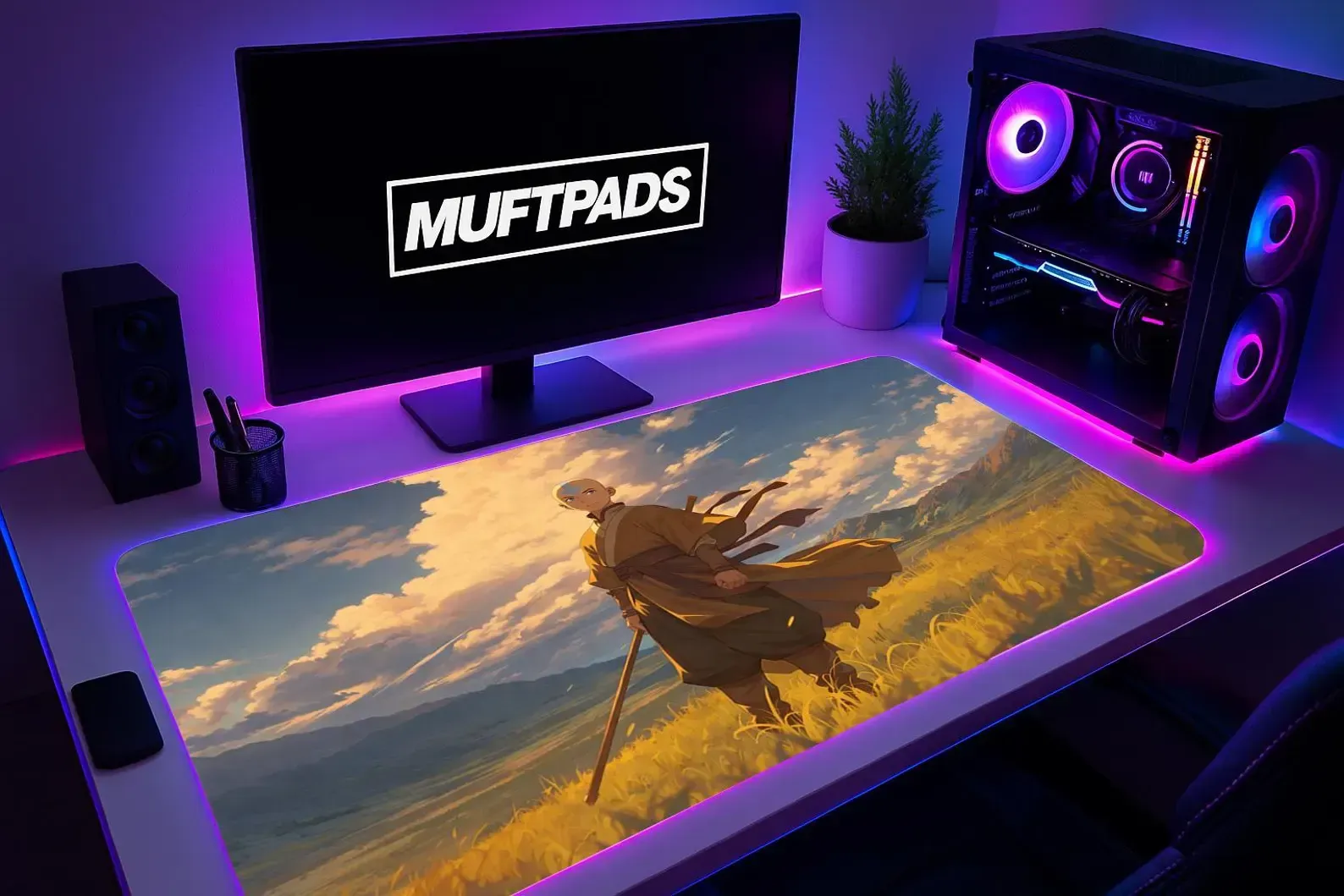 Elemental Air Monk Playmat, Anime-Inspired Desk Pad for TCG Gamers