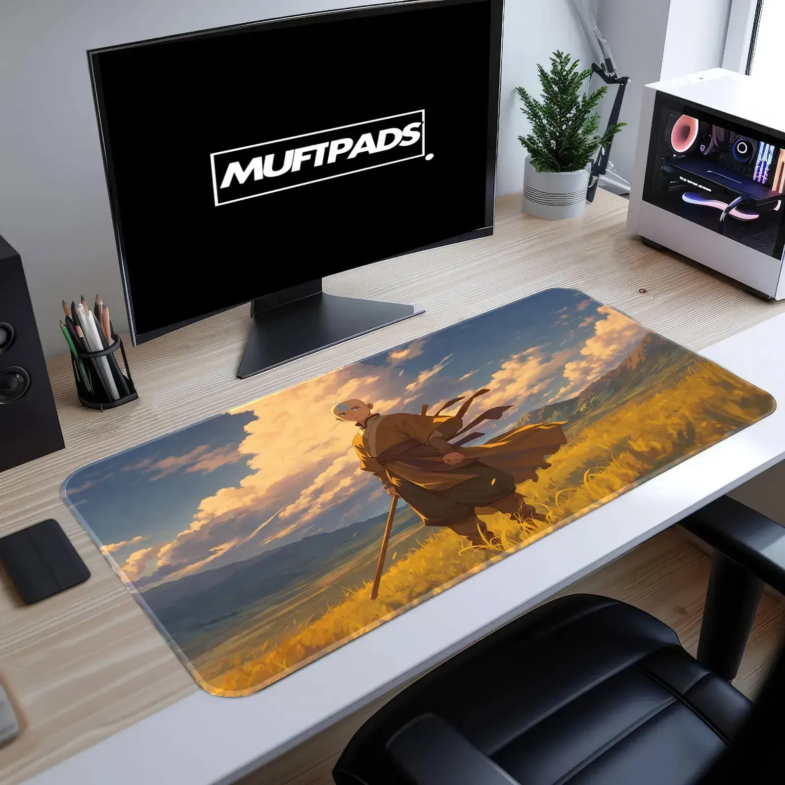 Elemental Air Monk Playmat, Anime-Inspired Desk Pad for TCG Gamers