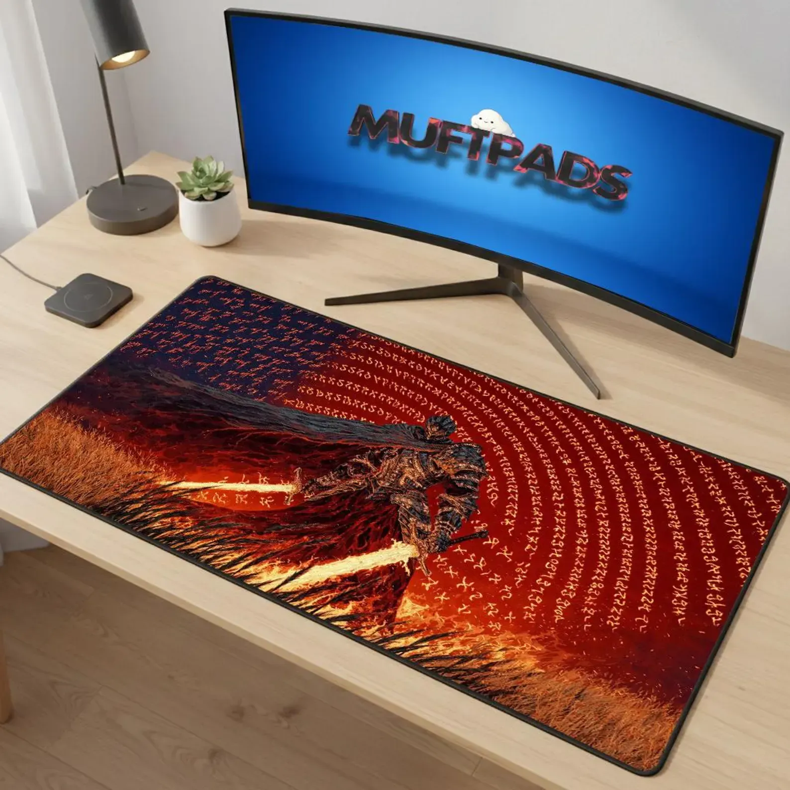 Dark Fantasy Knight Extended Mouse Pad, Gamer Desk Mat
