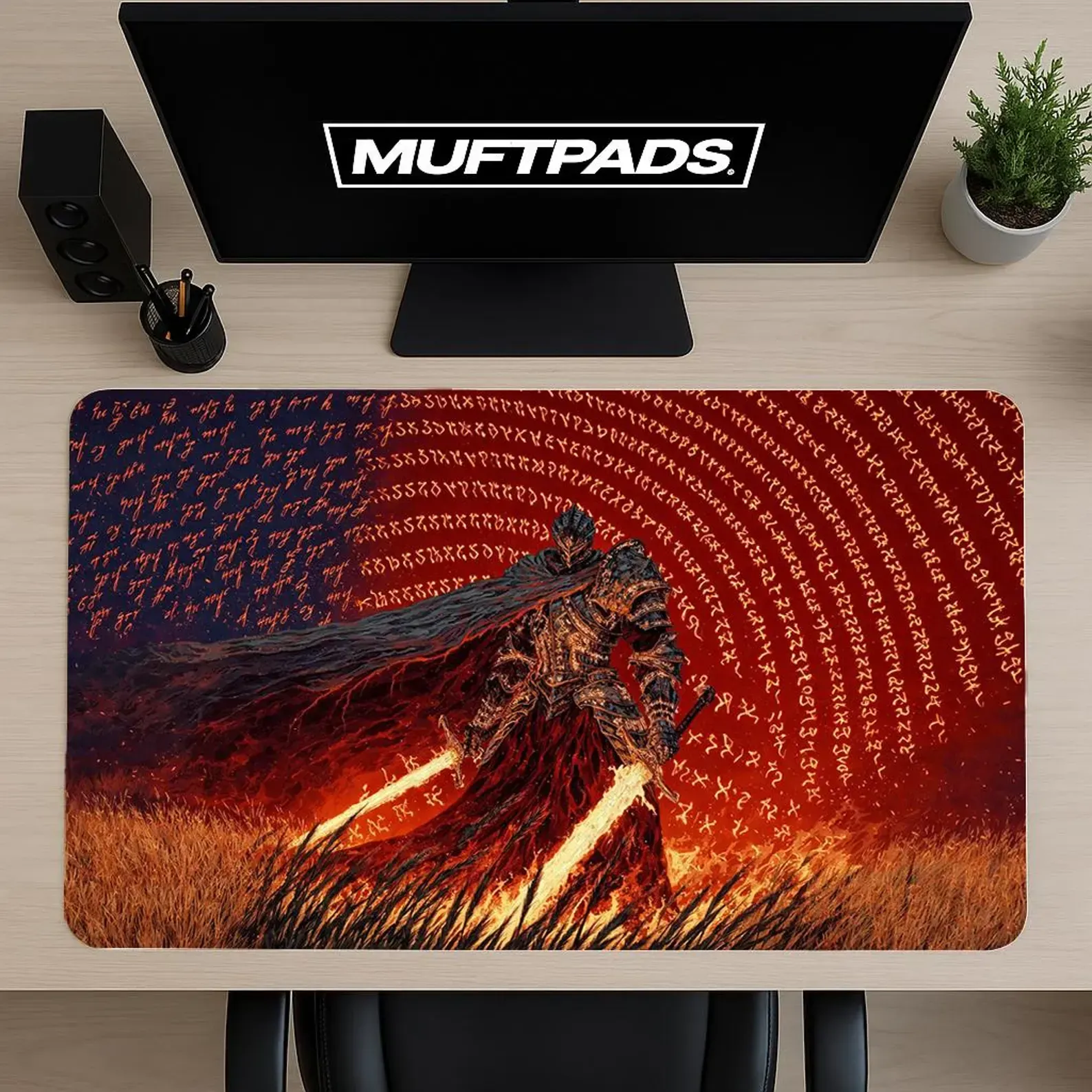Dark Fantasy Knight Extended Mouse Pad, Gamer Desk Mat