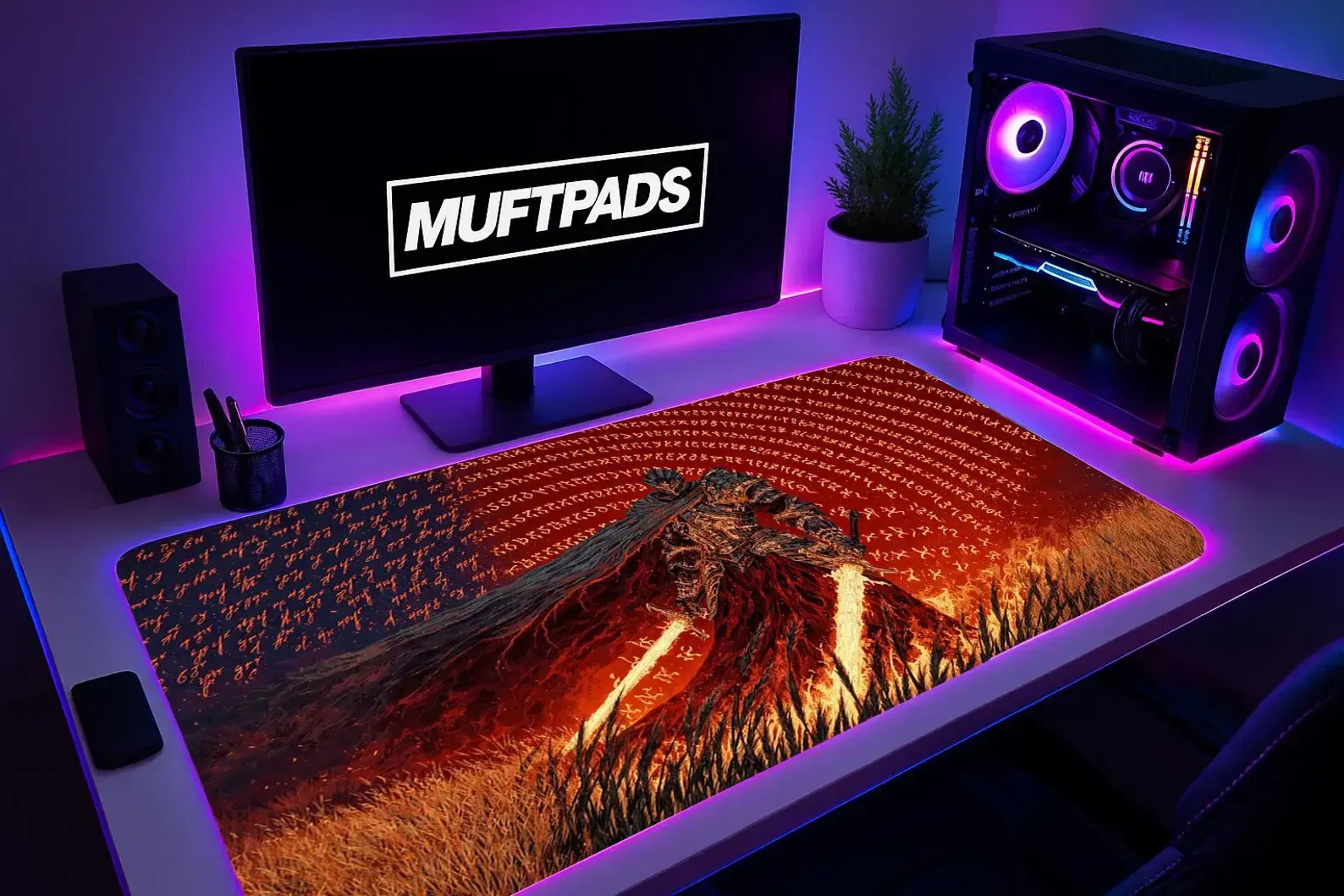 Dark Fantasy Knight Extended Mouse Pad, Gamer Desk Mat
