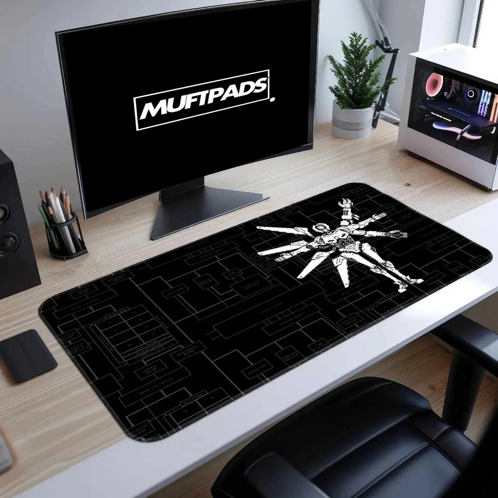 Retro FPS Robot Desk Mat, XL Gaming Keyboard Pad, Cyberpunk Inspired Mouse Pad