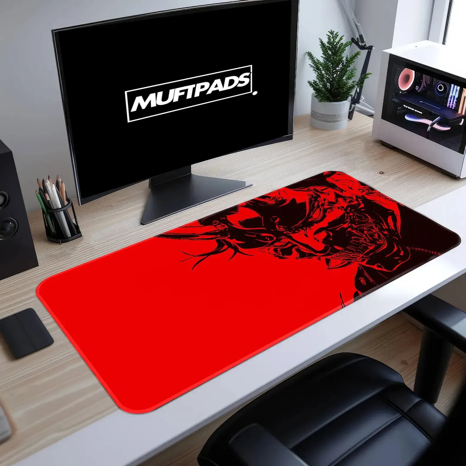 Samurai Warrior Desk Mat | Red Black Japanese Gaming Mouse Pad