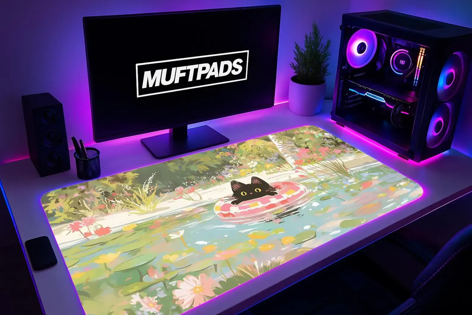 Black Cat Swimming Pool Desk Mat – Extended Mouse Pad for Workspace