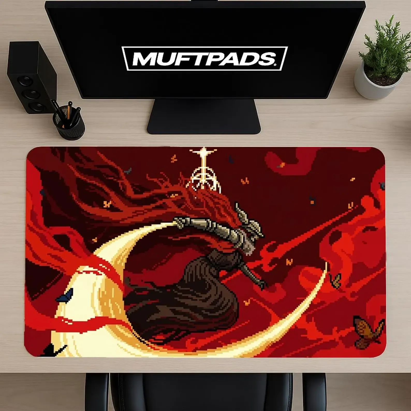 Malenia 8bit Desk Mat | Pixel Gaming Mouse Pad, Stitched Edge