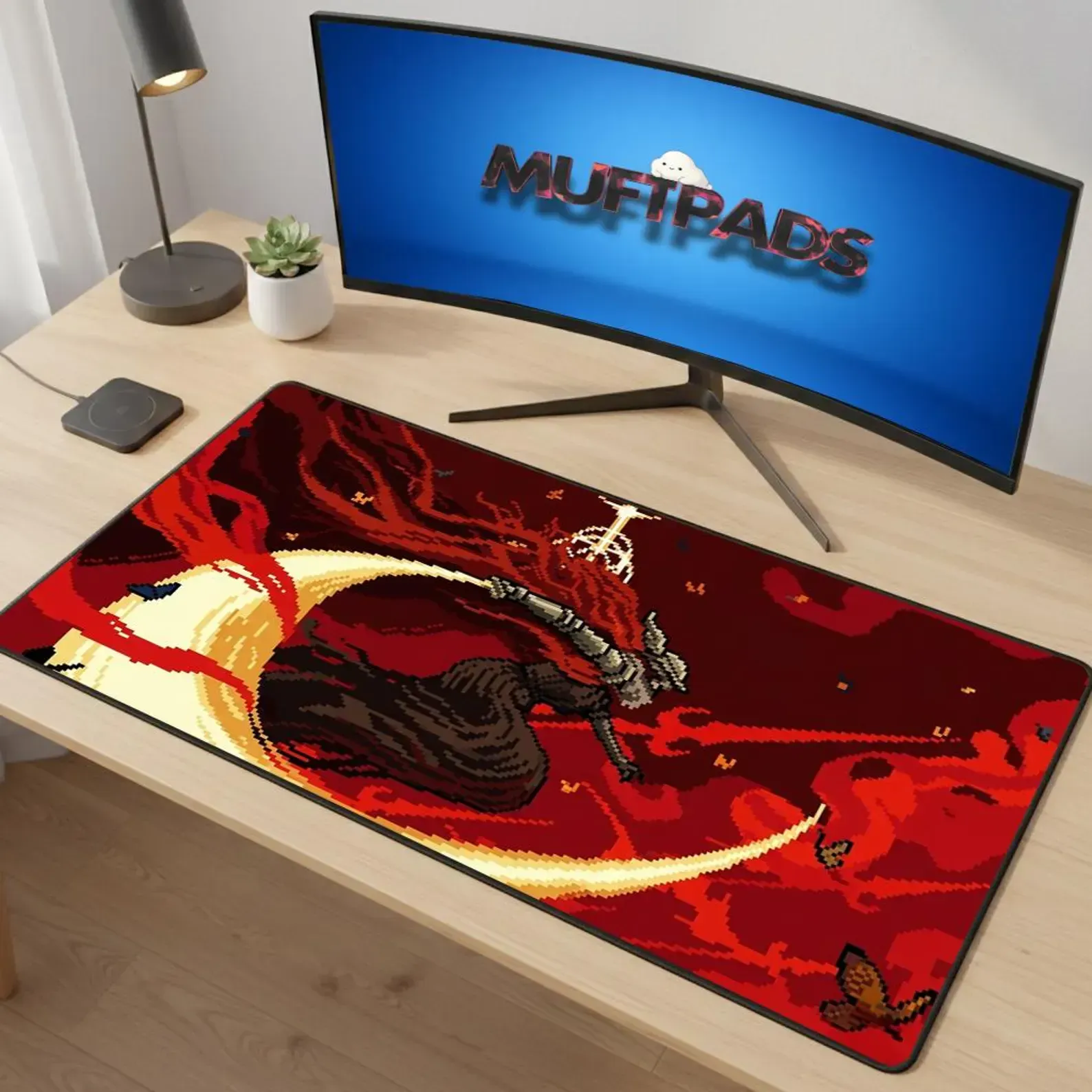 Malenia 8bit Desk Mat | Pixel Gaming Mouse Pad, Stitched Edge