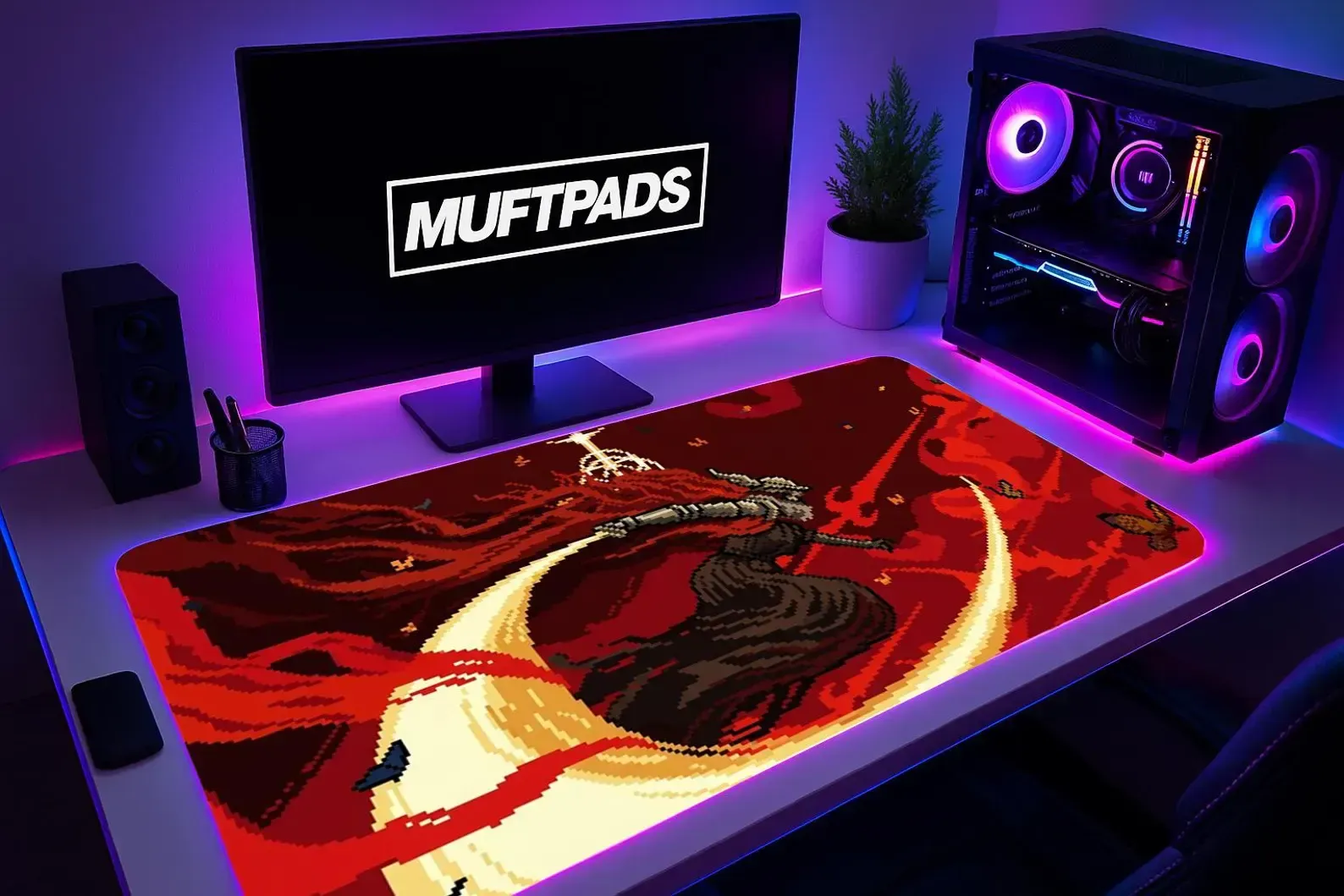 Malenia 8bit Desk Mat | Pixel Gaming Mouse Pad, Stitched Edge