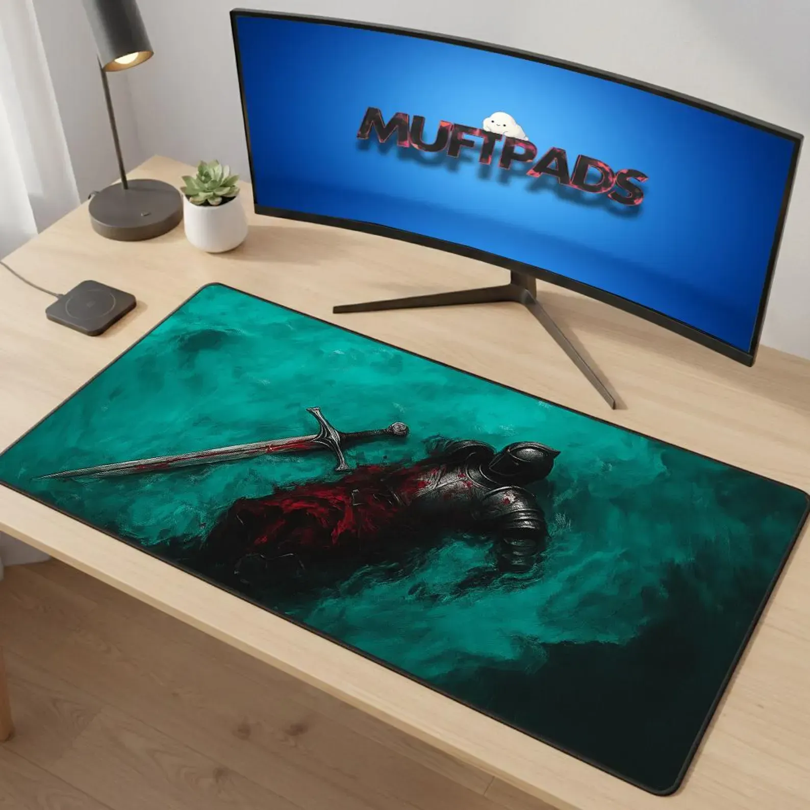 Dark Souls Knight Desk Mat | Medieval Fantasy Gaming Mouse Pad, Stitched Edge