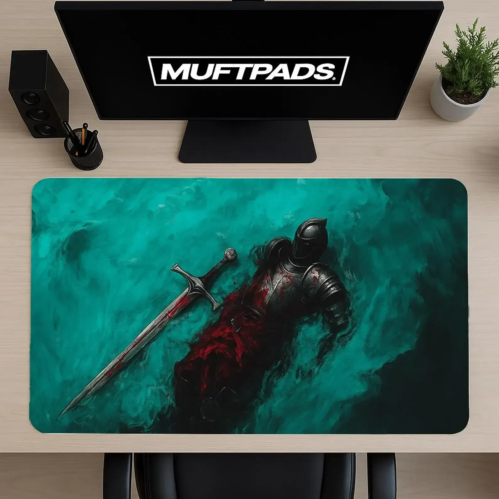 Dark Souls Knight Desk Mat | Medieval Fantasy Gaming Mouse Pad, Stitched Edge