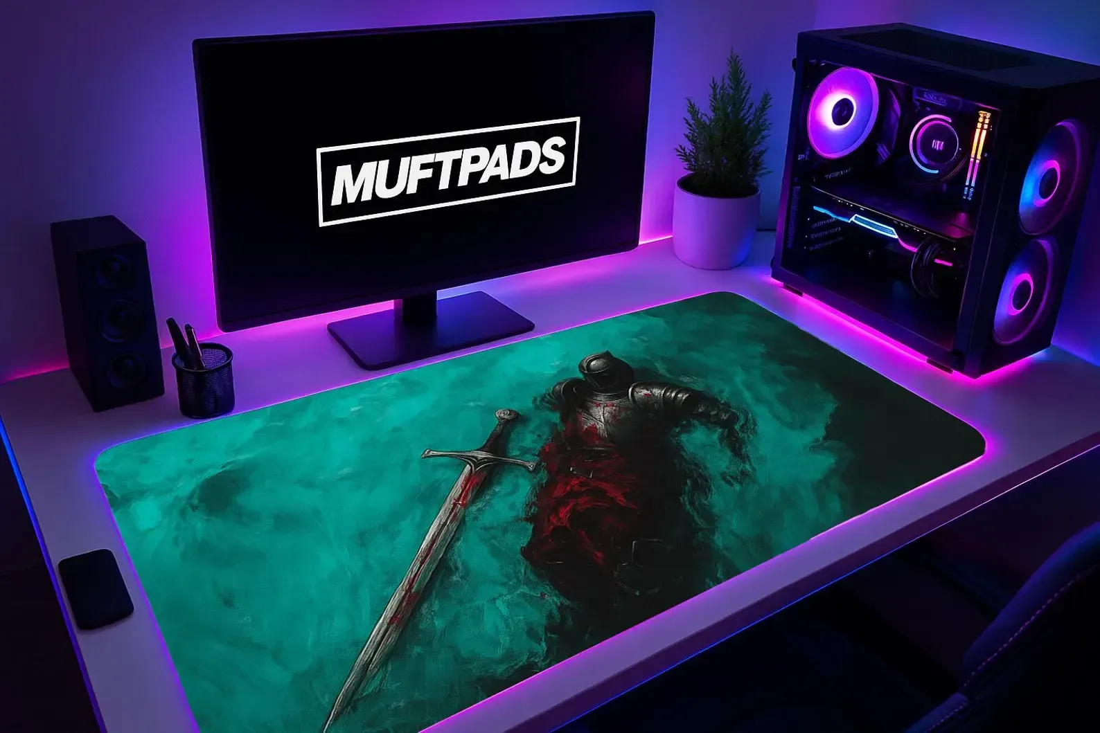 Dark Souls Knight Desk Mat | Medieval Fantasy Gaming Mouse Pad, Stitched Edge