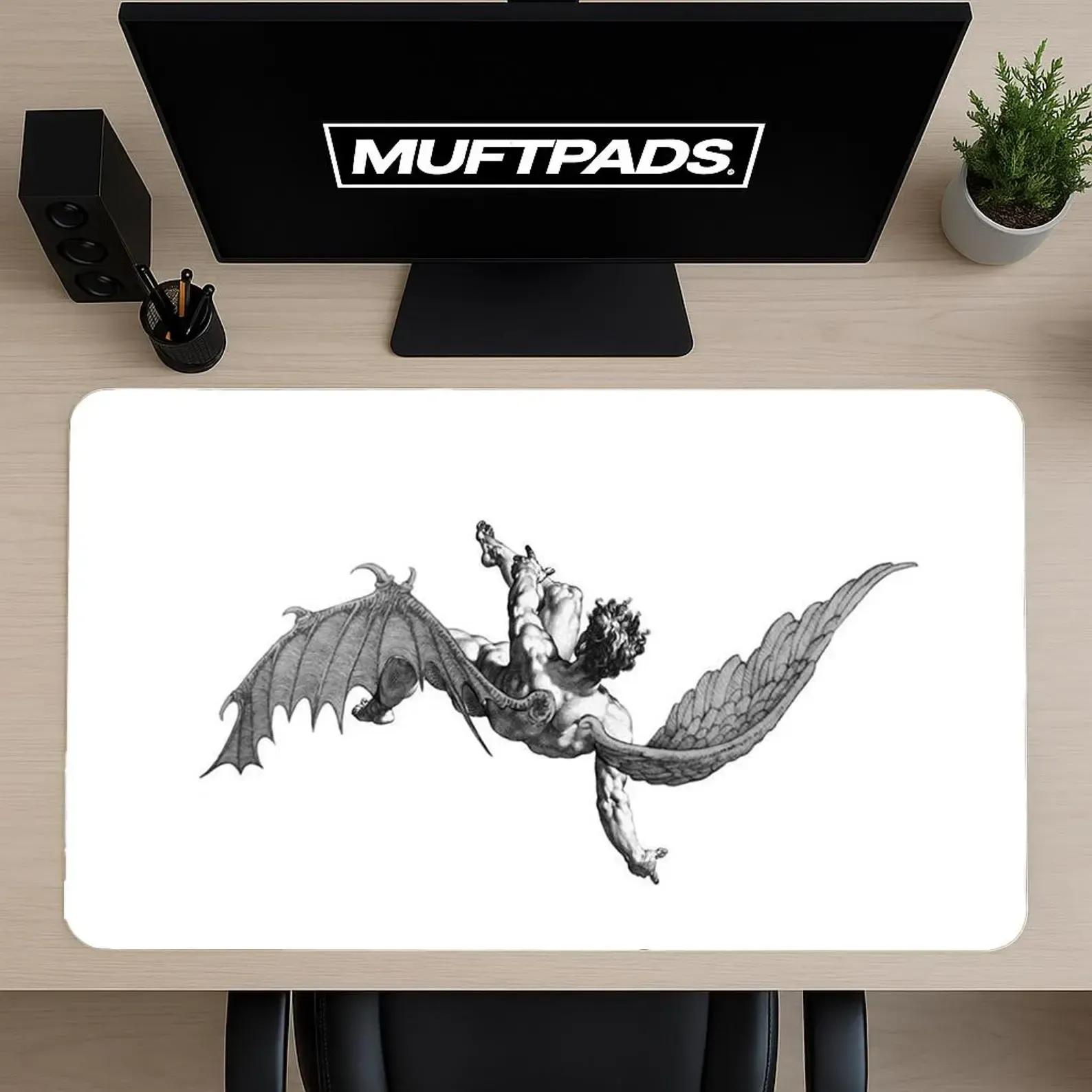 Icarus Desk Mat | Fallen Angel Mythology Art Mouse Pad, Gaming Office Decor