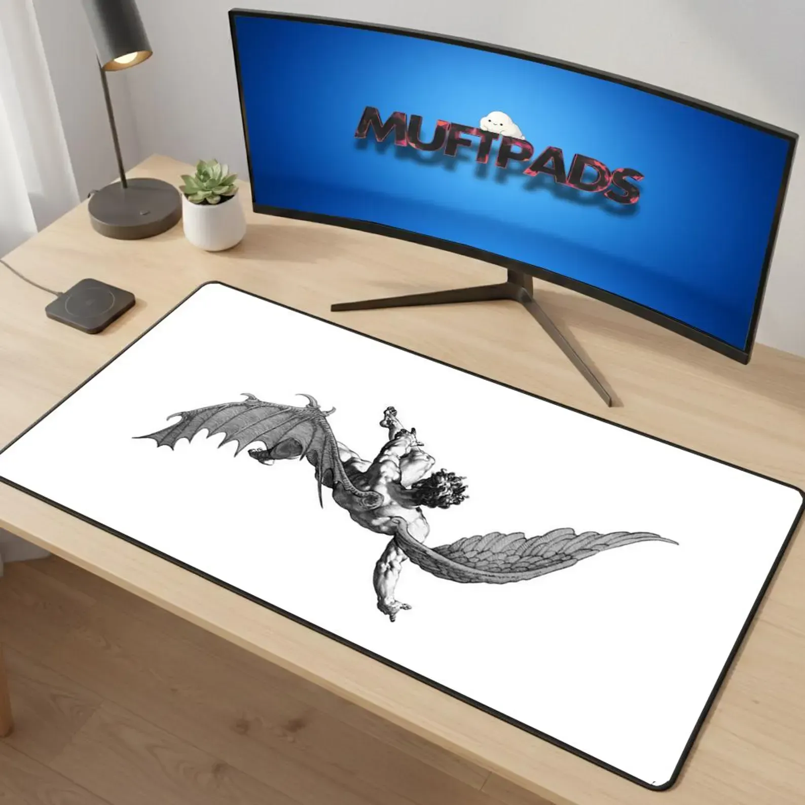 Icarus Desk Mat | Fallen Angel Mythology Art Mouse Pad, Gaming Office Decor