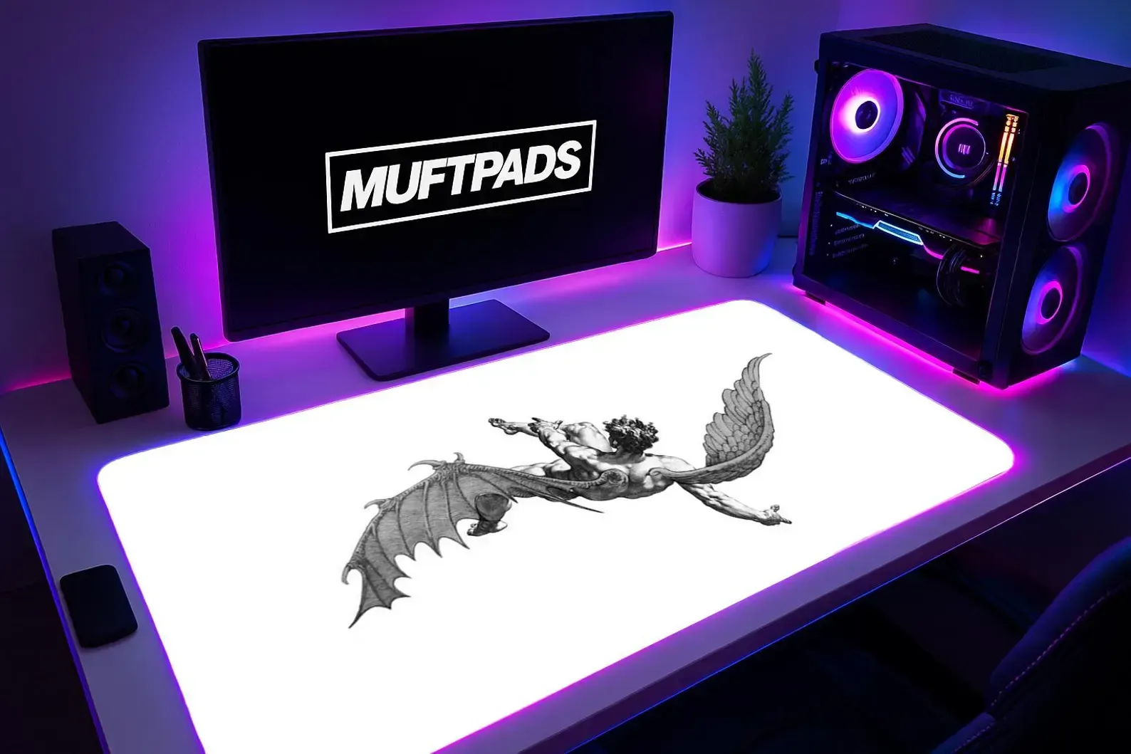 Icarus Desk Mat | Fallen Angel Mythology Art Mouse Pad, Gaming Office Decor