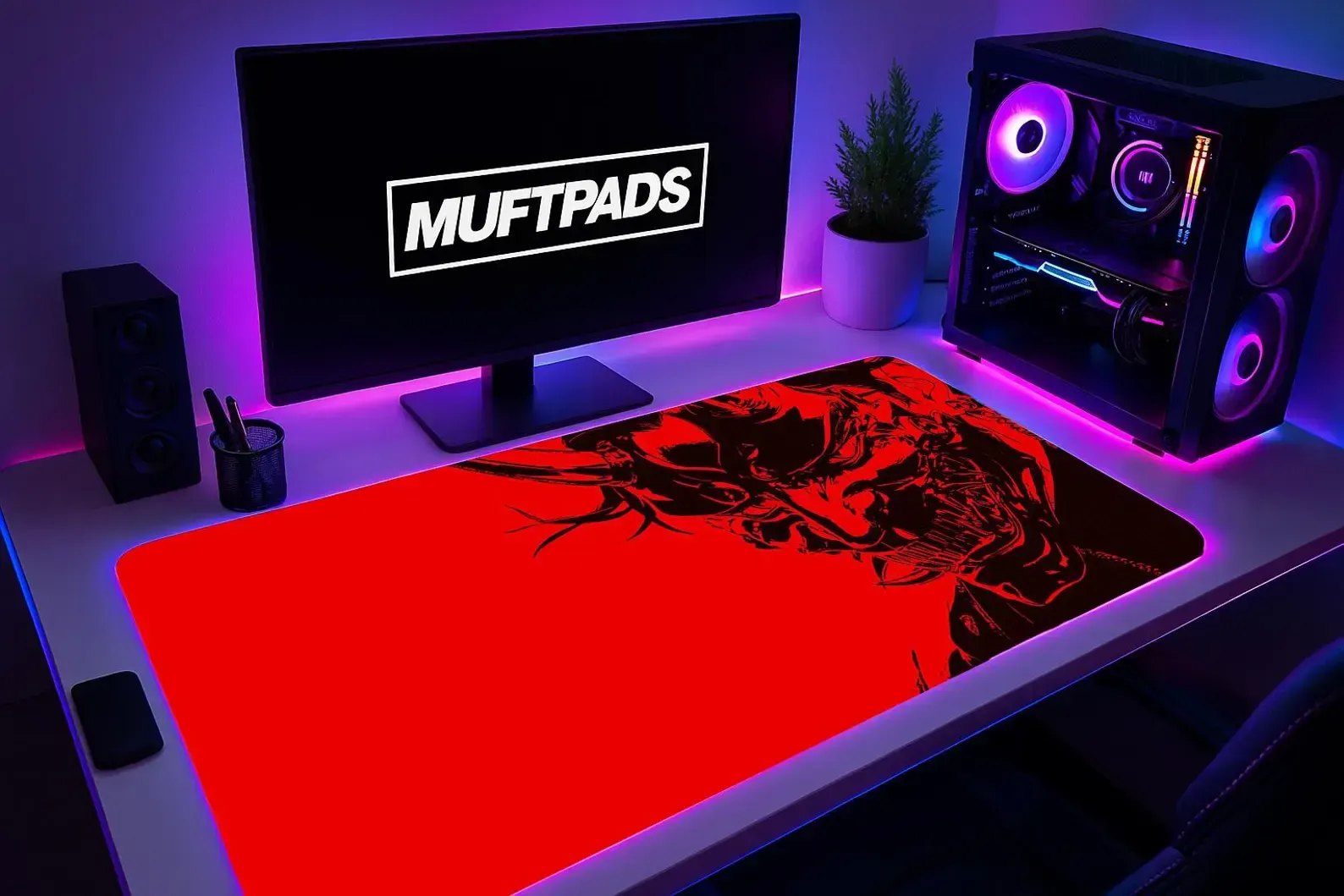 Samurai Warrior Desk Mat | Red Black Japanese Gaming Mouse Pad