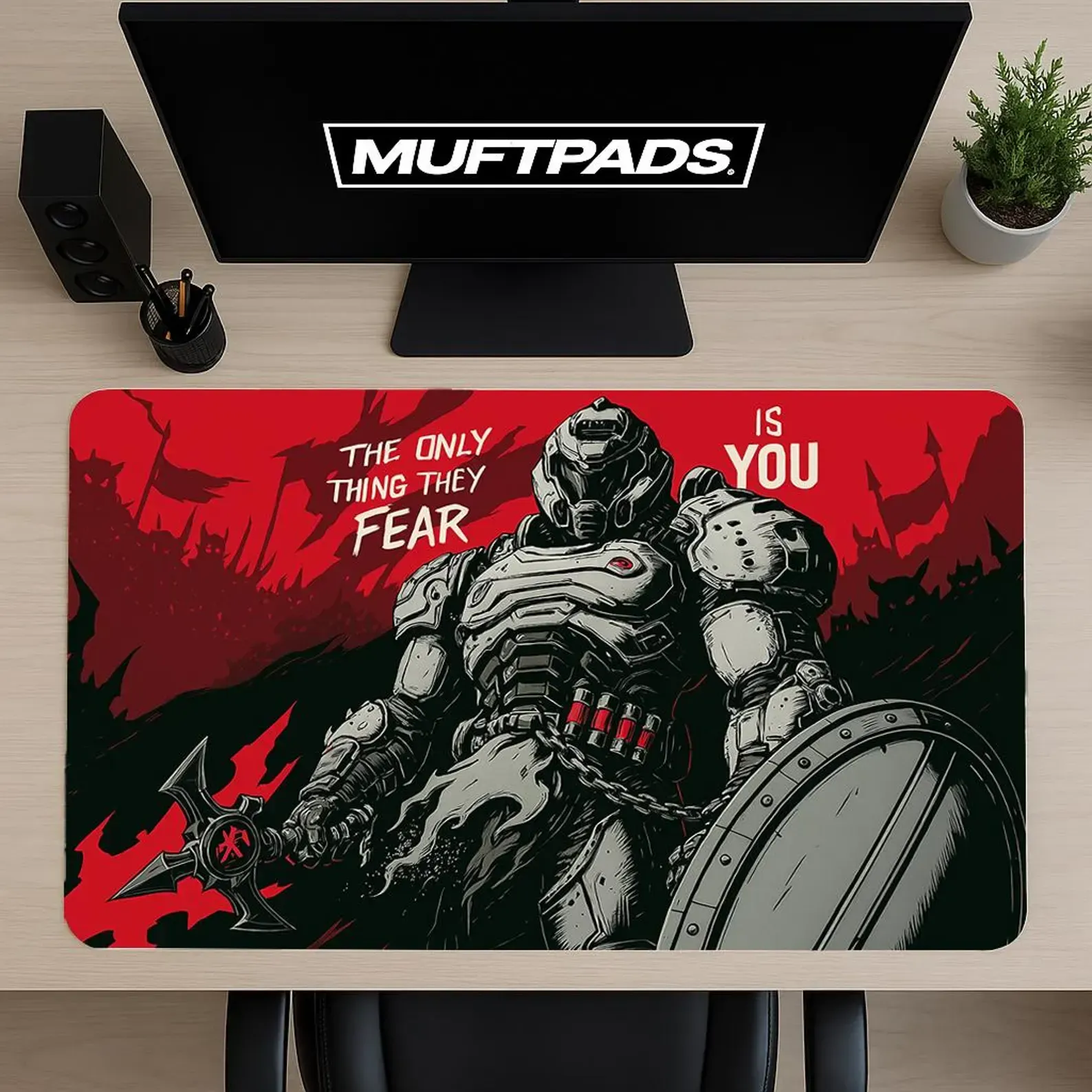 Hell Warrior Desk Mat, Gaming Mouse Pad, Demon Slayer Battlestation Setup