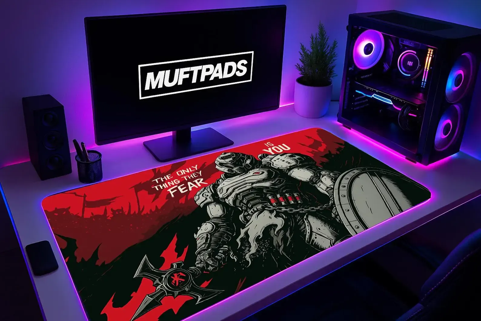 Hell Warrior Desk Mat, Gaming Mouse Pad, Demon Slayer Battlestation Setup