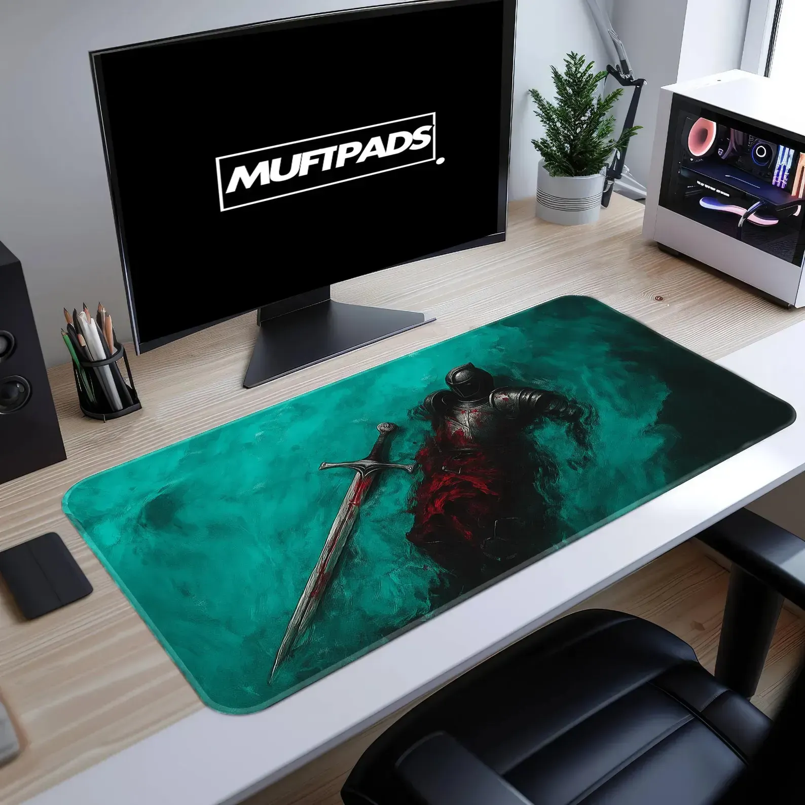 Dark Souls Knight Desk Mat | Medieval Fantasy Gaming Mouse Pad, Stitched Edge