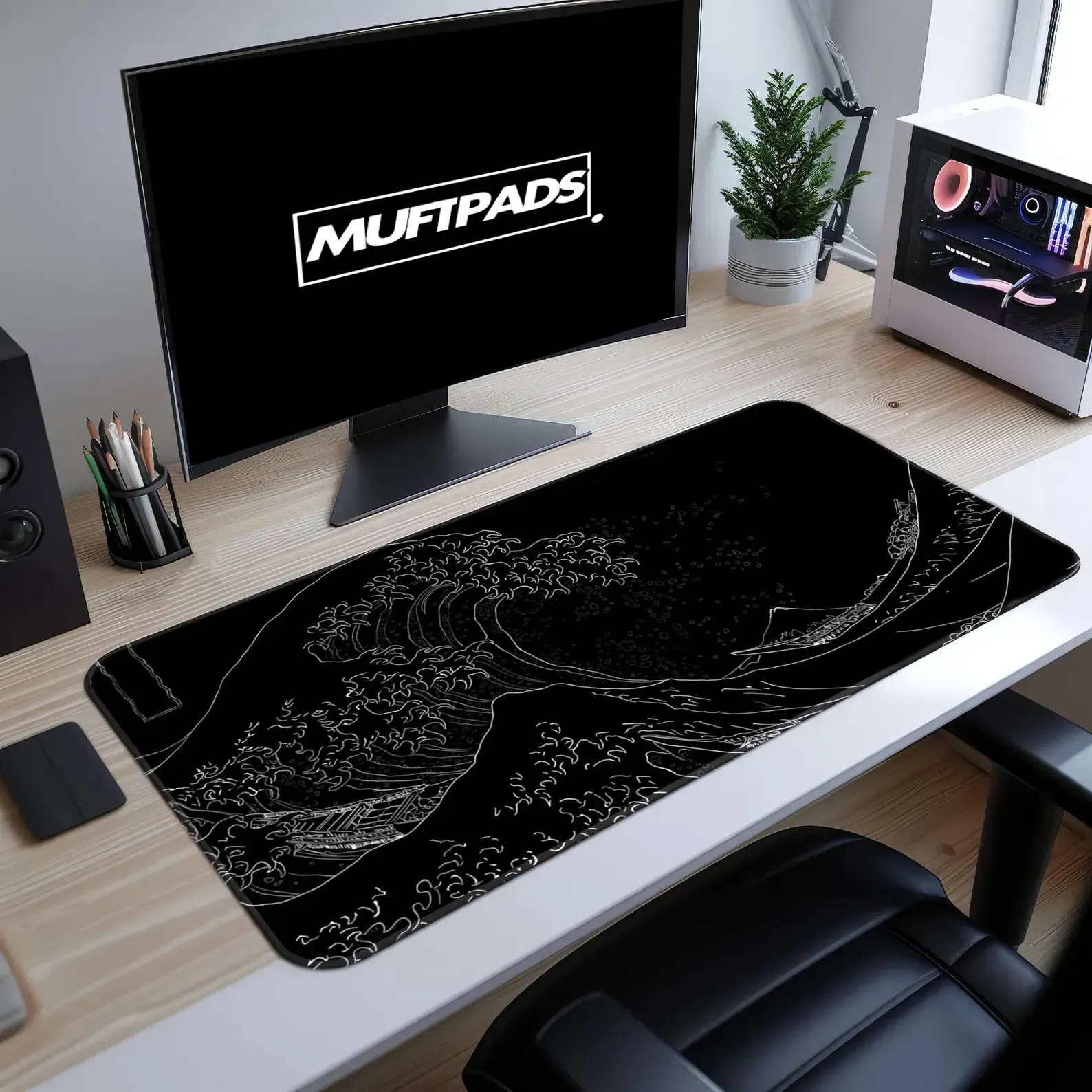The Wave Desk Mat, Japanese Art Mouse Pad, Hokusai Inspired Gaming Pad