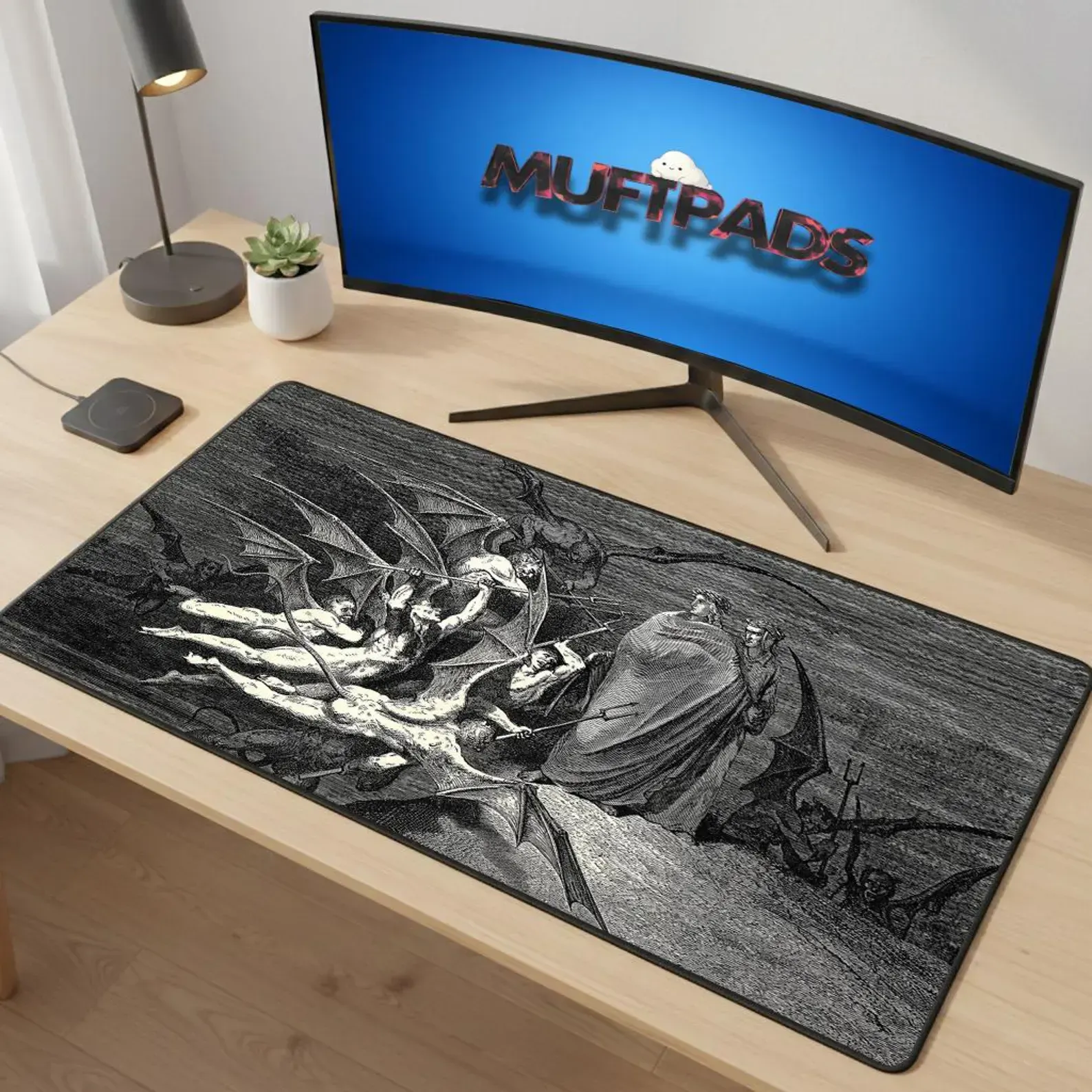 Dante's Inferno Desk Mat, Classic Literature Mouse Pad, Dark Academia Desk Setup