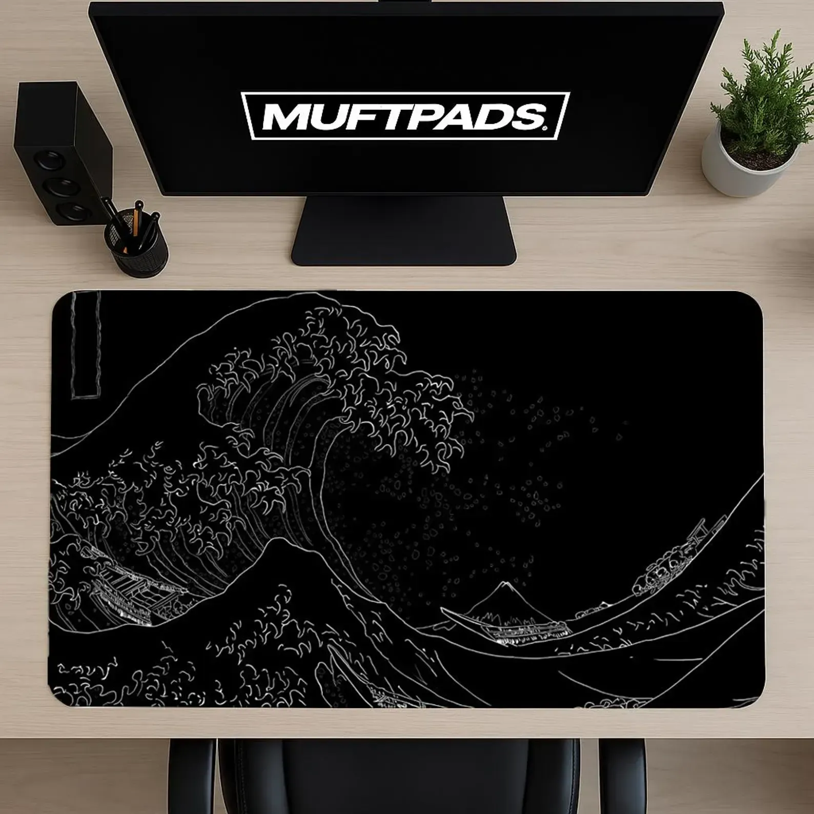 The Wave Desk Mat, Japanese Art Mouse Pad, Hokusai Inspired Gaming Pad