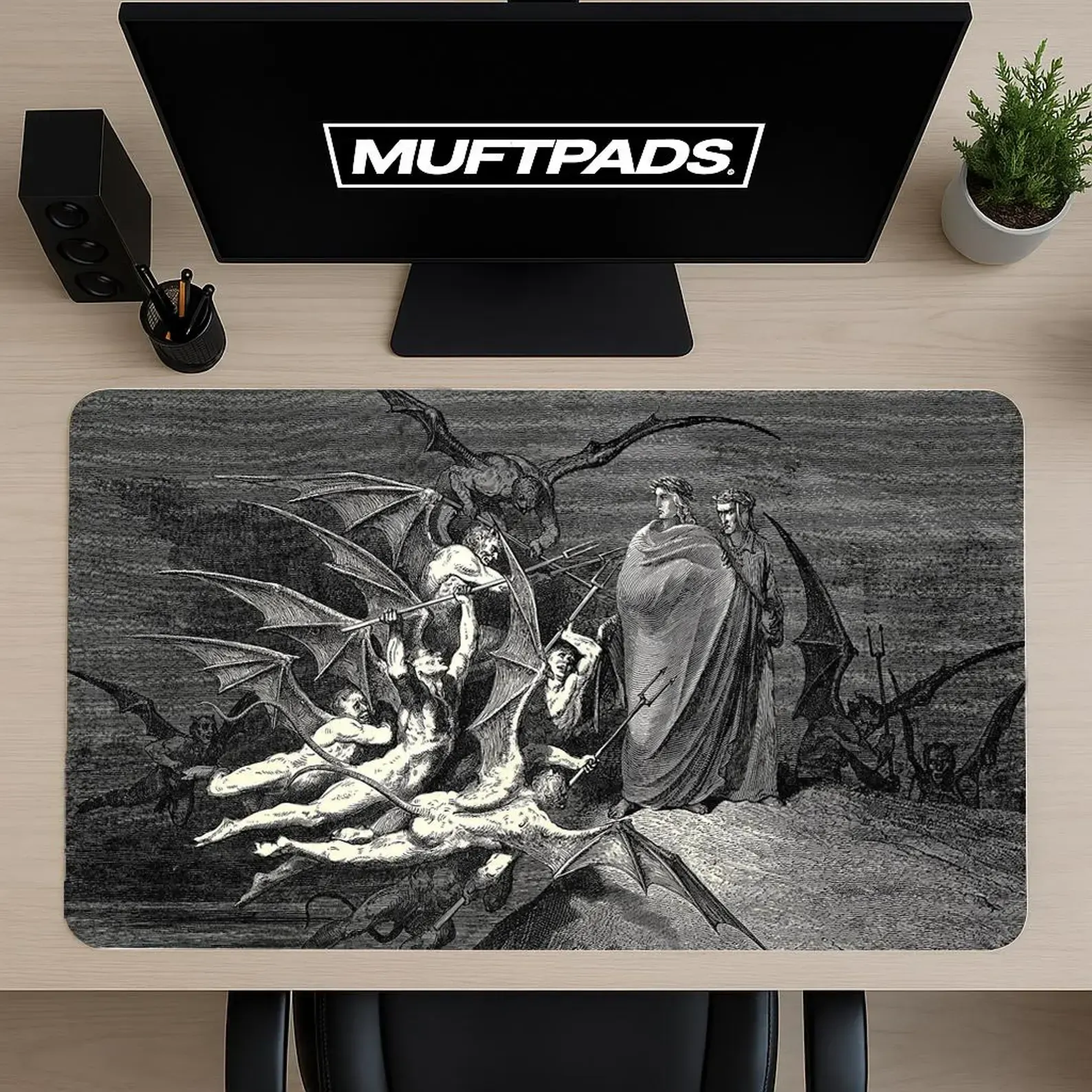 Dante's Inferno Desk Mat, Classic Literature Mouse Pad, Dark Academia Desk Setup