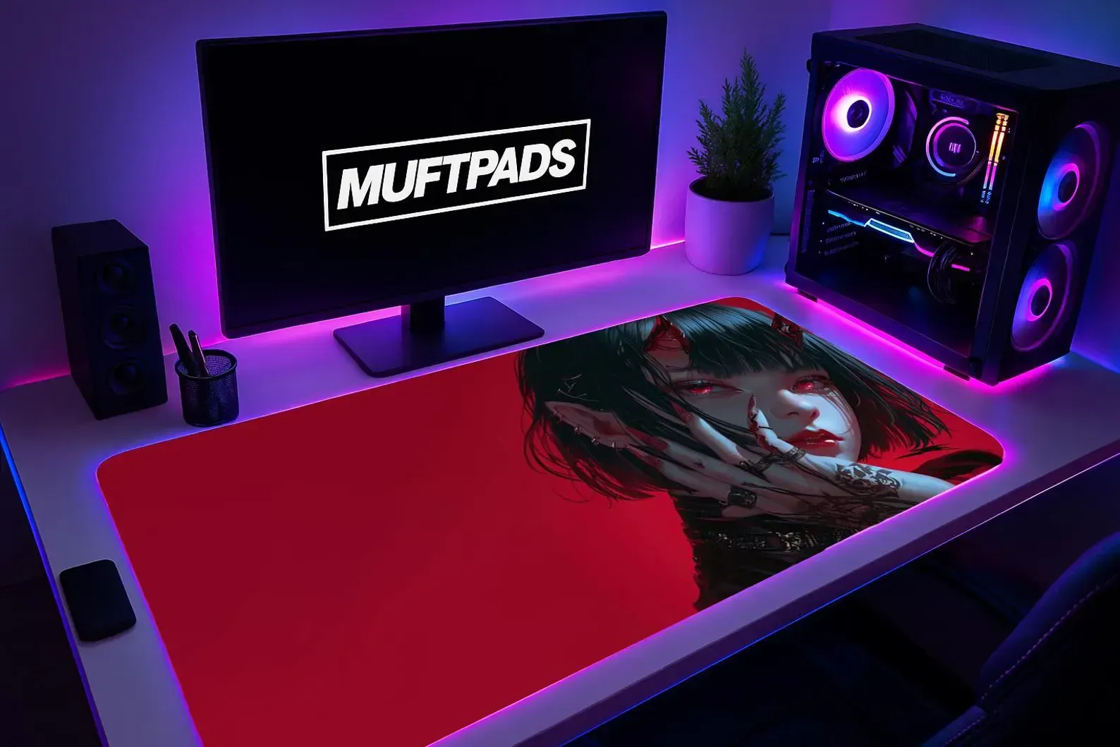 Gothic Vampire Girl Desk Mat, Red Black Mouse Pad, Large Gaming Pad