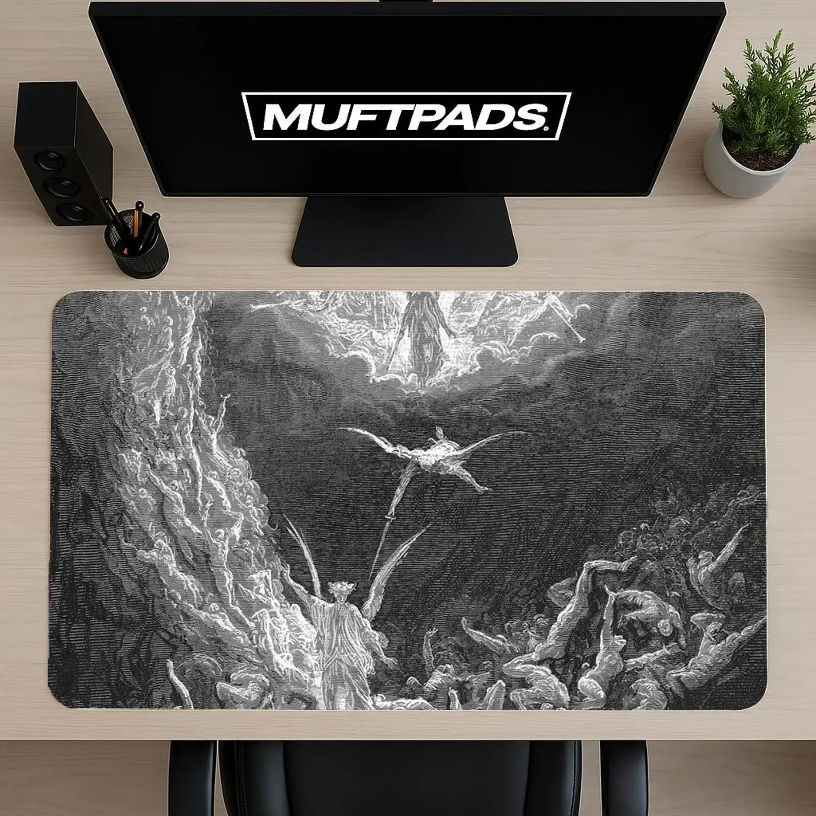 Paradise Lost Engraving Desk Mat, Classical Art Mouse Pad, Large Literary Gaming Pad