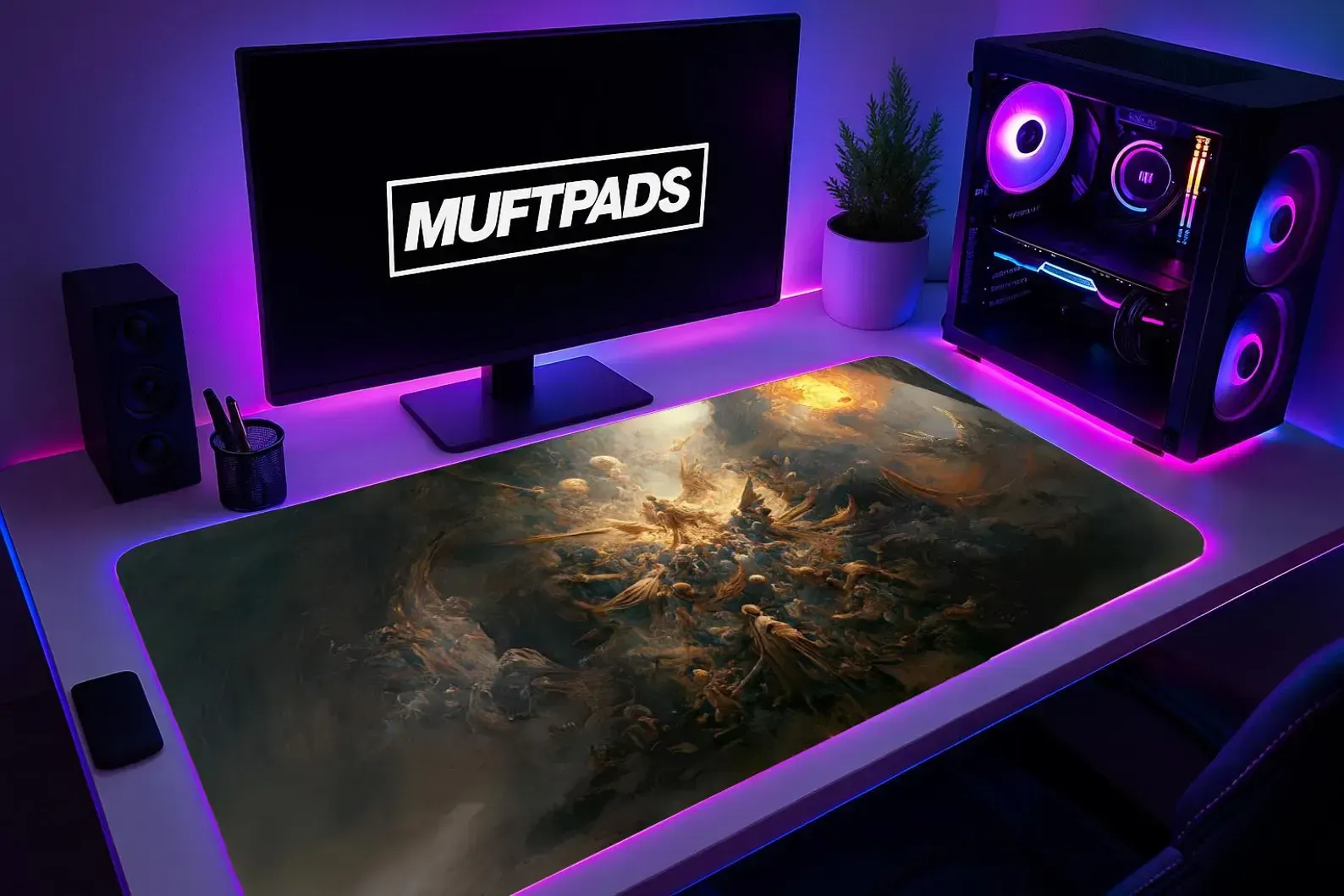 Fantasy Angel Battle Desk Mat - Epic Religious Art Mouse Pad Large Gaming Setup